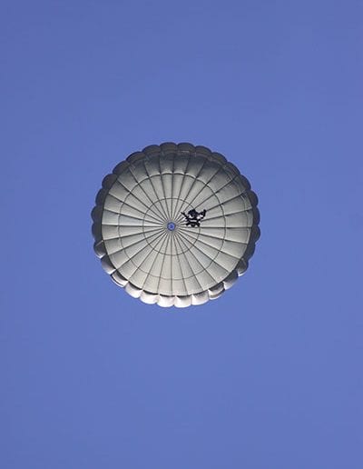 Looking up at Invasion II Non-Steerable parachute